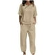 thumbnail image 1 of Conjunto de dos piezas para mujer: camiseta de manga corta con botones y pantalón largo - Poliéster y spandex, estilo informal de verano, 1 of 7