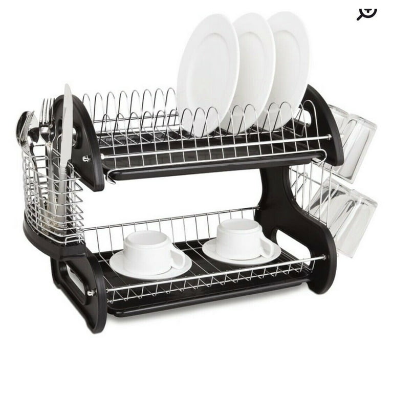 Space-saving 2 Tier Dish Drying Rack With Drainboard And Cutlery
