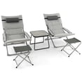thumbnail image 2 of Spaco 5-Piece Patio Sling Chair Set with Comfortable Seat Cushions, Folding Lounge Chairs with Footrests and Coffee Table, Chair Set for Outdoor, Gray, 2 of 7