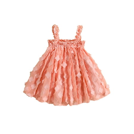 

Toddler Baby Girl Floral Sundress Sleeveless Solid Color A-line Strap Tutu Summer Princess Dress