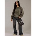 thumbnail image 5 of Women's Striped Sweater Waffle Knit Tops for Women Long Sleeve Shirts Light Weight Fall Tops Khaki XXL, 5 of 8