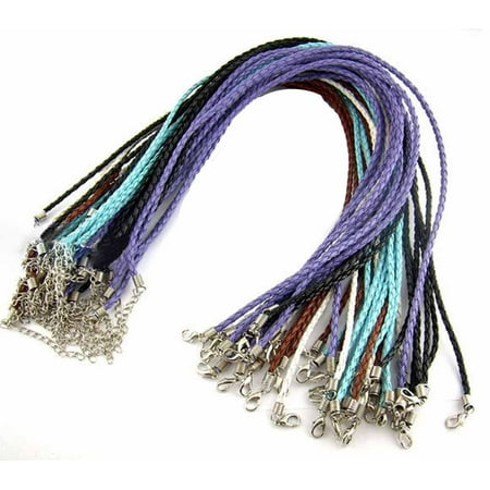 Mixed Gem Necklace - 20 Imitation Leather Cord Braded Necklaces Mix 17