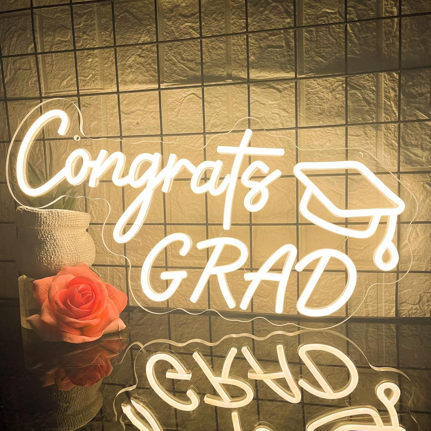 Congrats Grad Neon Sign,Hanging & Tabletop Congrats Grad Sign for Backdrop,Grad Neon Lights for Bedroom,Graduation Led Signs Class of 2026,Graduation Gift for Room Dorm Decor