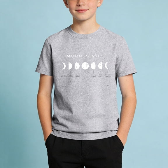 SGFCWSX Boys T Shirts Glow in The Dark Moon Phases Print Crew Neck Short Sleeve Casual Novelty Tops for Kids Gray Size 5T