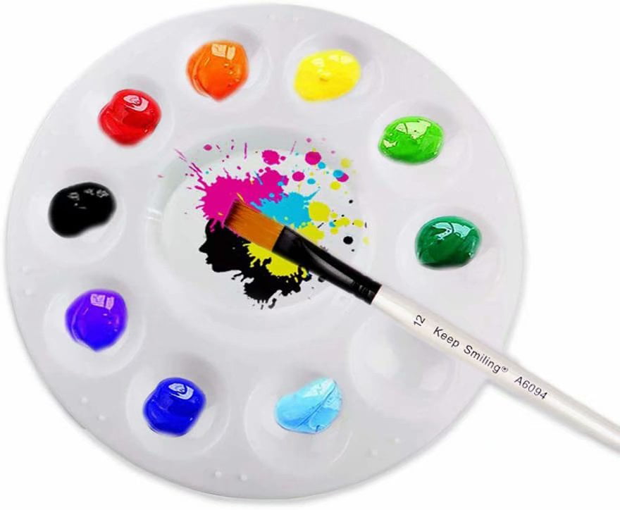 10-Well Round Professional Strong&Light Plastic Paint Palette Tray-White Paint Tray 