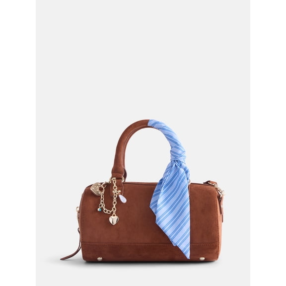 Madden NYC Women's Small Top Zip Faux Suede Handbag, Cognac