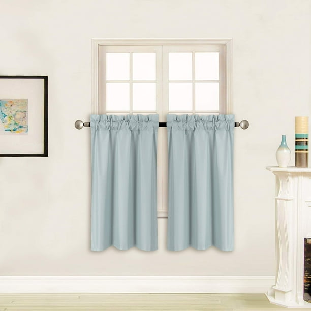 Better Home Style Cortina 100% Opaca De 2 Niveles Para Tratamiento De Ventanas, Cortinas Aisladas, Paneles Cortos Para Cocina, Baño, Sótano, Rv O Cualquier Ventana Pequeña M3036 (Cielo/Azul Claro, 2 P