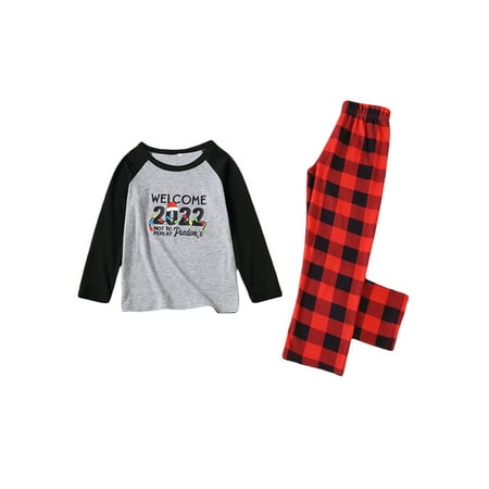 

Liliz Parent-Child Christmas Pajamas Letters Tops with Plaid Pants/Jumpsuit