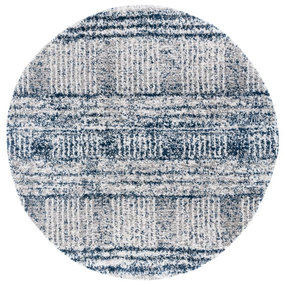 SAFAVIEH Jericho Rowan Striped Polyester Shag Area Rug, Navy/Ivory, 6'7" x 6'7" Round