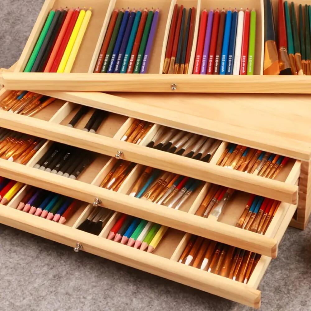 4/6-Tier Wooden Art Supply Organizer with Drawers – Multi-Compartment Storage Box for Pencils, Markers, Brushes & Tools – Portable Craft Caddy – Desk & Drawer Organizer