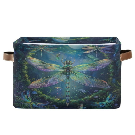 Storage Bins with Handle Fabric Organizer Basket Foldable Box 1 Pack Beautiful Dragonflies 14.2x10.2x8.3