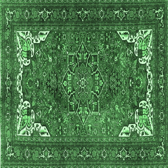Ahgly Company Indoor Square Persian Emerald Green Traditional Area Rugs, 3' Square