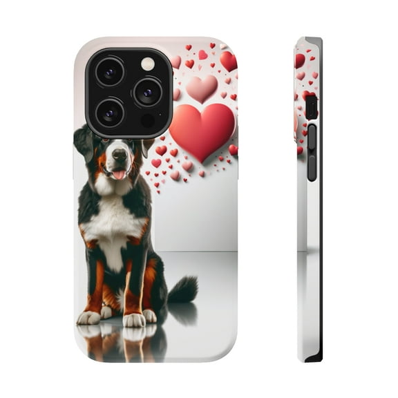 DistinctInk Tough Case for Apple iPhone 13 PRO (6.1" Screen), Compatible with MagSafe Charging - Valentine's Day Greater Swis Mountain Dog