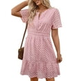 thumbnail image 3 of UVN Women Dress Summer Short Sleeve V Neck Dress Ladies Caual A Line Hollow Out Lace Beach Dresses, 3 of 8