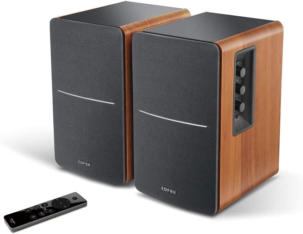 R1280DBs Active Bluetooth Bookshelf Speakers - Optical Input - 2.0 Wireless Studio Monitor Speaker - 42W RMS with Subwoofer Line Out - Wood Grain