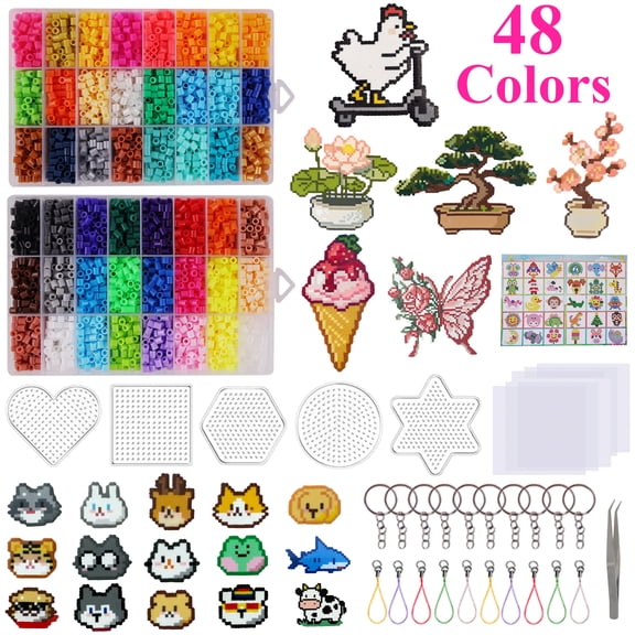 Yalumo 8200pcs Fuse Beads Kit, 48 Colors 5mm Iron Beads Set with 5 Fuse Beads Pegboards, Ironing Papers, Tweezers and Colorful Hooks, Melty Beads for DIY Arts and Crafts Projects, Unisex
