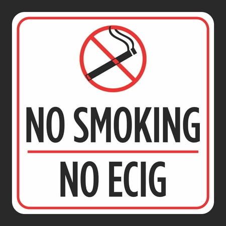 No Smoking No ECig Print Red White Black Cigarette Smoke Picture Park Public Window Office Business Signs Commercial Plastic 12x12 Square