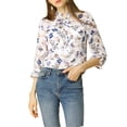 thumbnail image 6 of MODA NOVA Junior's Long Sleeve Tie Neck Ruffle  Floral Print Top White L, 6 of 7
