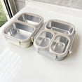 thumbnail image 3 of Youkk Kids Lunch Box Stainless Steel Bento Box 3 Compartments Easy To Clean Snacks Metal Bento Box Beige, 3 of 6