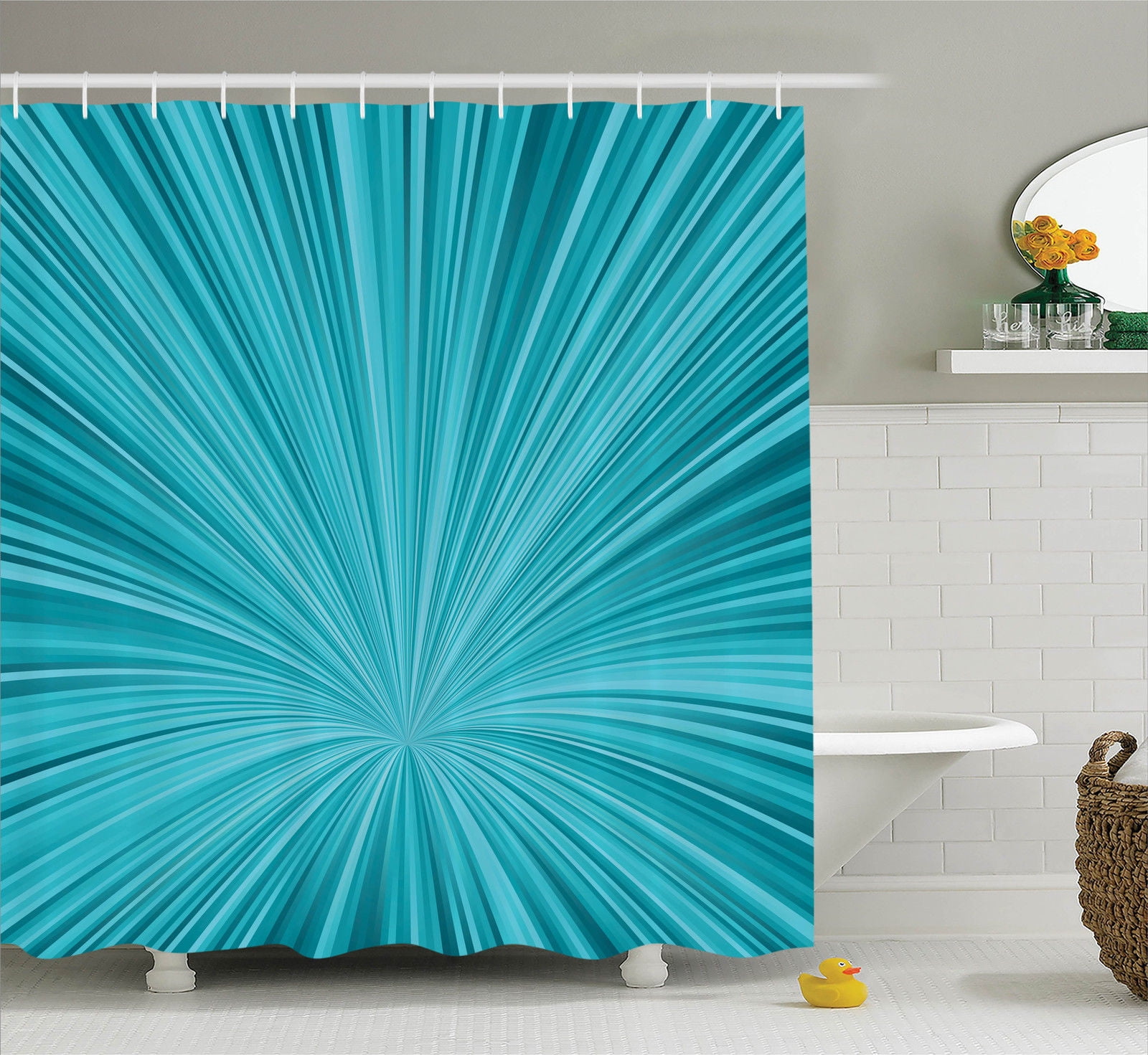 Teal Shower Curtain Abstract Vortex Design Print for Bathroom