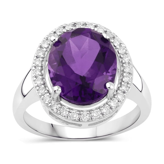 Fine Color Jewels Sterling Silver Amethyst and Lab Diamond Statement Ring 4.08 Ct February Birthstone for Women