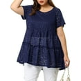 thumbnail image 5 of Agnes Orinda Women's Plus Size Tunic Tiered Lace Round Neck Short Sleeve Peplum Tops 1X Navy, 5 of 6
