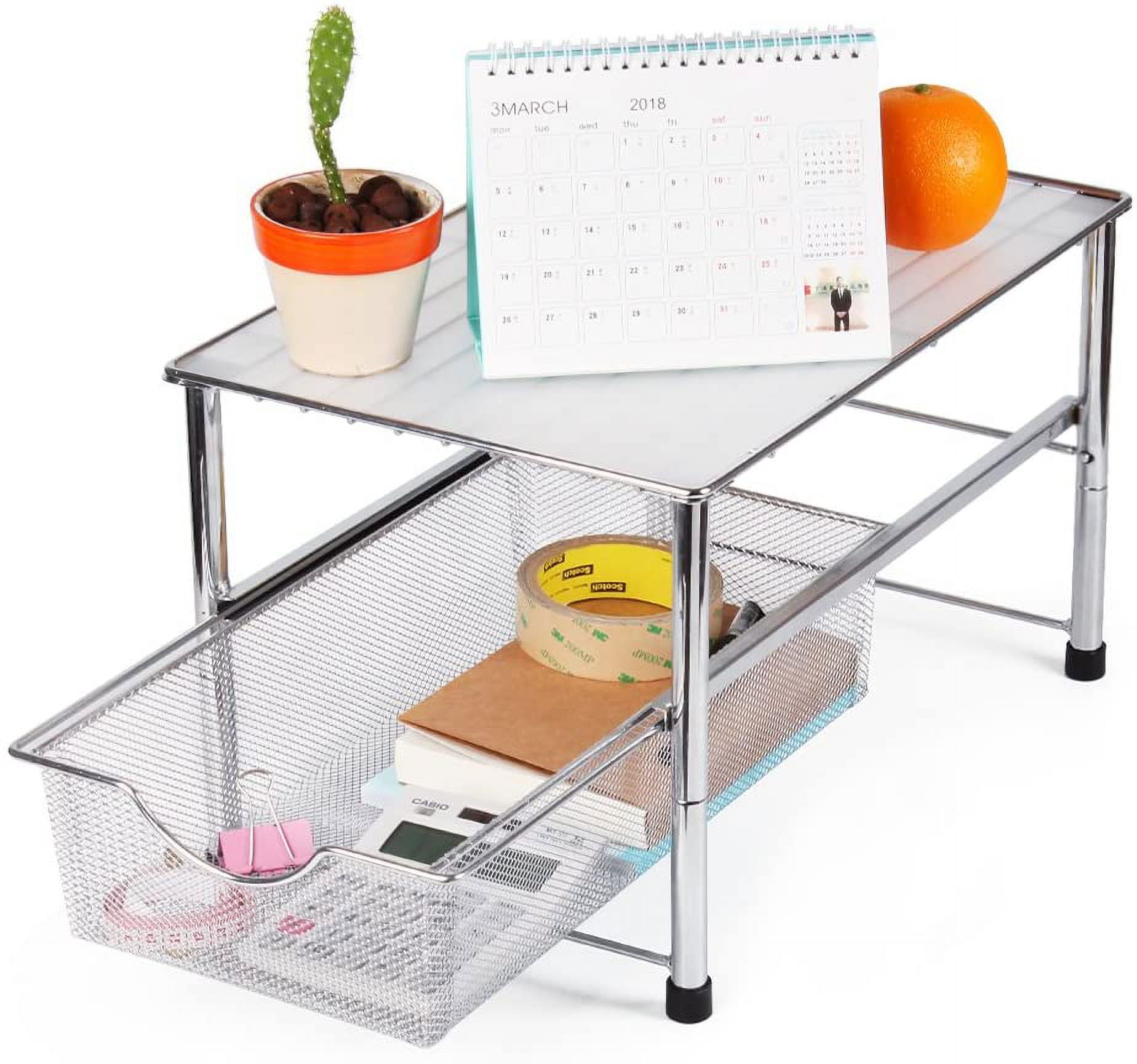 Under Sink Organizer, Sliding Mesh Basket Organizer Drawer Chrome