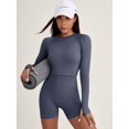 thumbnail image 3 of Women Workout Sets 2 Pieces Long Sleeve Yoga Outfits Gym Clothes Seamless Ribbed Crop Top High Waist Leggings Grey S, 3 of 5
