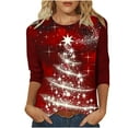 thumbnail image 2 of Merry Christmas Shirts Women Tree Graphic Print T Shirt 3/4 Sleeve Raglan Christmas Tee Tops Red L, 2 of 5