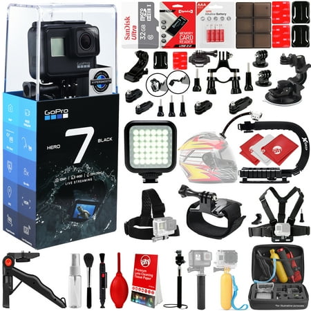 GoPro HERO7 Black 4K 12MP Digital Camcorder w/ 32GB - 40PC Sports Action Bundle (32GB Micro SD card,  Suction Cup Window Mount, High Power LED Light, X-GRIP Stabilizing Handle & (Best Suction Cup For Gopro)