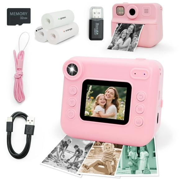SaveJoy Kids Camera Instant Print, 1080P Digital Camera with 32G Card & Color Paper, Cartoon Gift for Boys Girls Ages 3-12