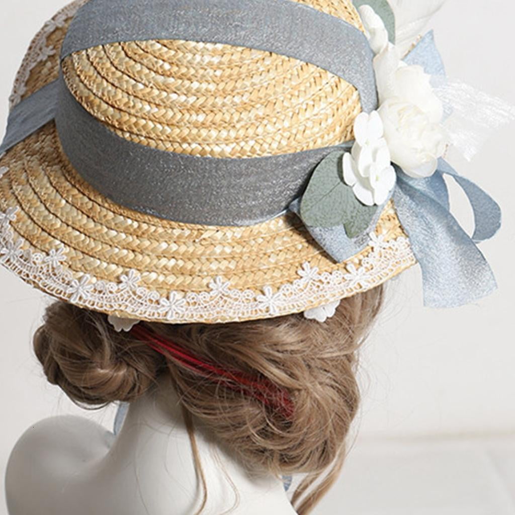 Giaone Girl Vacation Beach Sun Flat Hat Travel Flat Bonnets Summer Straw Weaving Hat