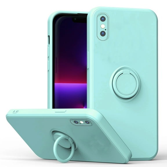 For iPhone XR Case, Slim Silicone | 360° Ring Holder Kickstand | Support Car Mount | Soft Gel Rubber Hybrid Bumper For iPhone XR Phone Cover for Girls Women,Lightcyan