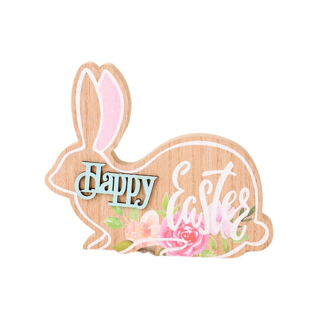 kurtrusly Forest Animals Decorations Rabbit Wooden Ornaments For Easter Celebration Fairty Party Decorations BLUE HAPPY