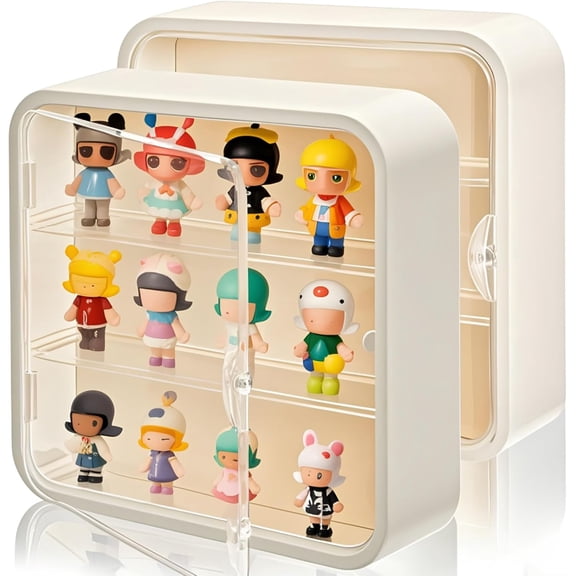 2 Pack Display Case for Figures, 3 Tiers Clear Acrylic Doll Storage Box, Wall-Mounted Collectibles Display Stand, Minifigure Showcase with Magnetic Door for Mini Toys, Action Figures, Dust Proof