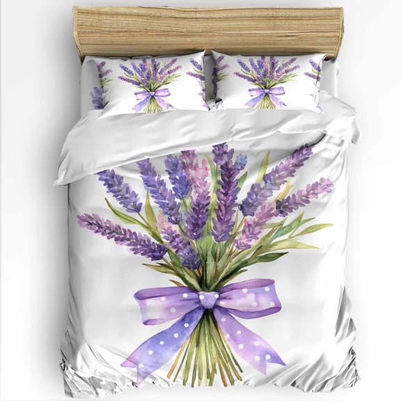 Spring Lavender King Size Comforter Set, Polka Dots Bow Purple Floral Soft Bedding for All Seasons, 4 Pcs Bed Set with 1Comforter (90"x106") ,1 Sheet(94"x116"), 2 Pillowcases (19"x35")