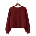 thumbnail image 5 of Hontri Cardigan Sweaters for Women Womens Solid Color Sweater Women Vintage Tops Loose Outer Wear V Neck Short Knitted Cardigan Ja Clearance Red One Size, 5 of 5