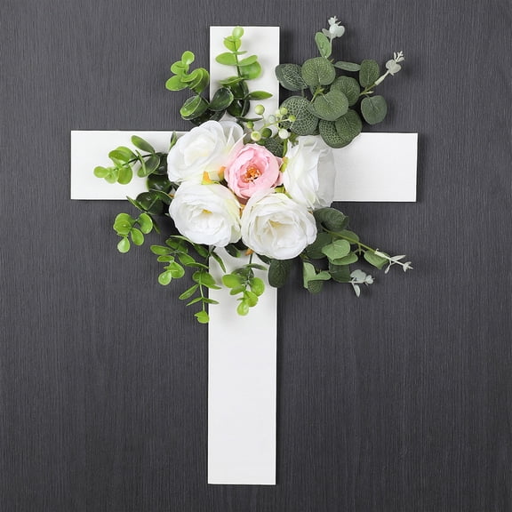 Easter Cross Door Hanging with Artificial Flowers Plastic Multicolor Spring Holiday Home Decor 16 Inch Waterproof for Wall Window Indoor Outdoor Church Religious Decorationsyligr