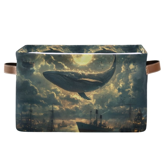 Yayeee Canvas Storage Basket with Handles for Shelves Fabric Bins Closet Organizer, Whale and Moon