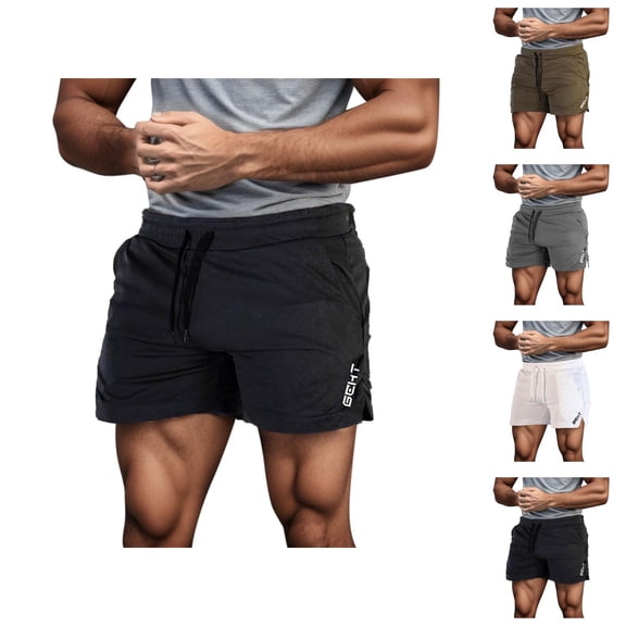 Gym Shorts Men Summer Casual Elastic Mid Waist Straight Leg Athletic Workout Running Jogging Shorts with Pockets