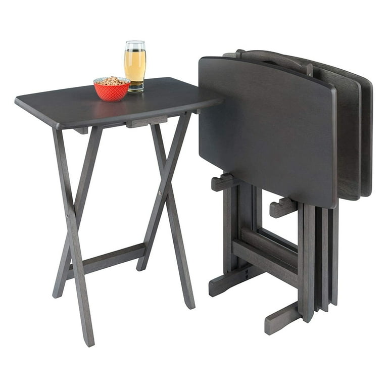 Winsome Alex 5 Piece Portable TV Tray Wooden Set with Storage Stand Gray