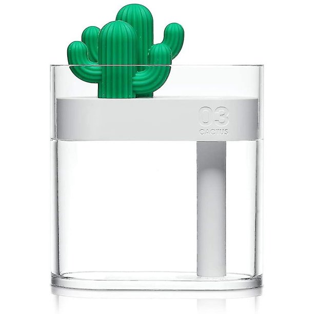 Humidificador de niebla fría USB con luz nocturna, humidificador de cactus de tamaño pequeño para dormitorio, hogar, oficina, coche con apagado automático temporizado (transparente), kaili Sencillez