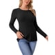 thumbnail image 4 of Suéteres de manga larga para mujer INSPIRE CHIC, cuello redondo, tops de punto elástico, camisa casual de otoño e invierno, color negro, 4 of 6