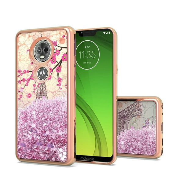 GSA Liquid Glitter Eiffel Tower Case for Motorola Moto G7 Power & Supra - Rose Gold