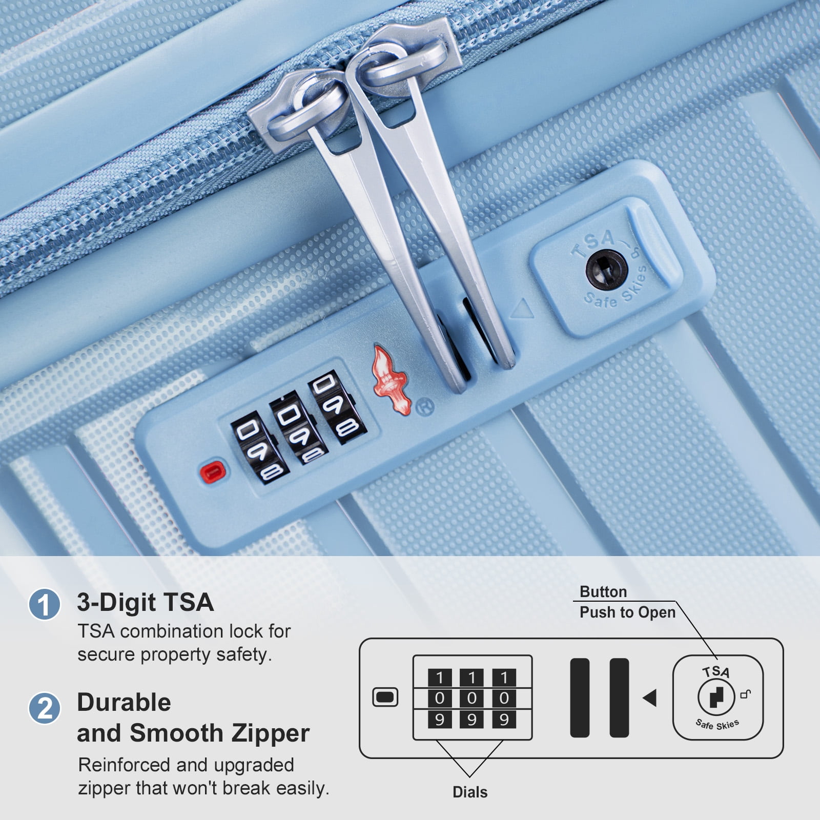 Zimtown 3 Piece Carry-on Luggage Sets, PP Hardside Suitcase Set with Spinner Wheels, Portable Travel Bag and Toiletry Bag, Blue