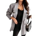 thumbnail image 3 of HUBERY Women Double-Breasted Lapel Collar Long Sleeve Solid Color Blazer Jacket, 3 of 5