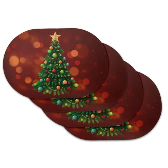 Uorisanigo Xmas Tree PU Leather Placemats Set of 4 Wipeable Oval Dining Table Mats for Kitchen Dining Room Coffee Office Table Dinner Table Decor Christmas Decoration