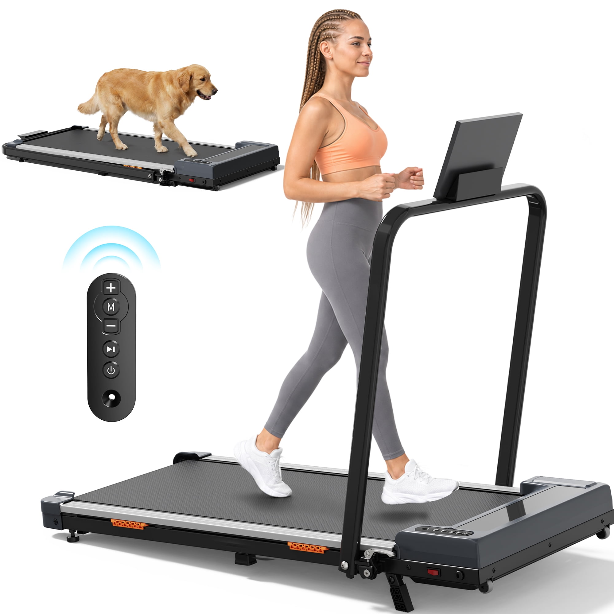 ASoopher Foldable Walking Pad with Incline and Handle Bar, Small Portable Treadmill, for Home and Office，2.5 HP Under Desk Treadmills, 0.6-3.8 MPH, Black