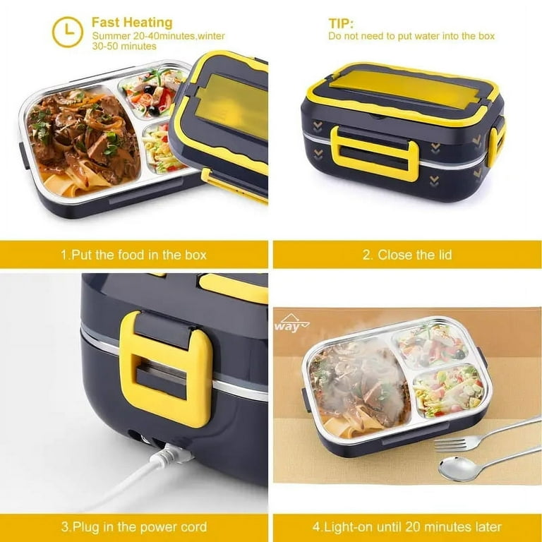Suofeer Electric Lunch Box，Electric Heating Lunch Box，Food Heater 60W  Faster Heat,with Fork & Spoon and Insulated Carry Bag 12/24/110V for  Car/Truck/Office (Blue+Yellow) - Yahoo Shopping