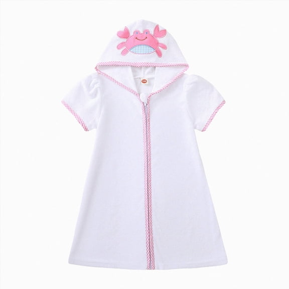 Gubotare Toddler Swim Cover Ups Toddler Baby Swim Cover Up Boy Girl Terry Cloth Hooded Zip-up Cover Ups for Swimwear Summer Beach 3T 4T (White,3-4 Years)